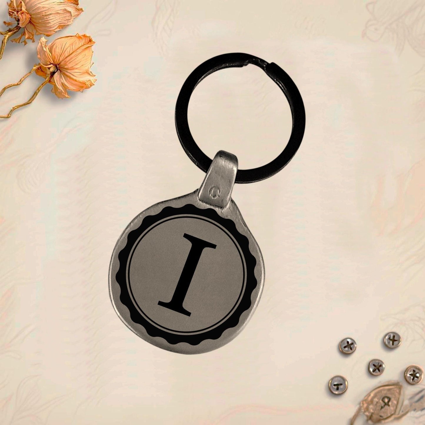 Vintage Letter Keychain G H I J K L | Engraved Metal Initial