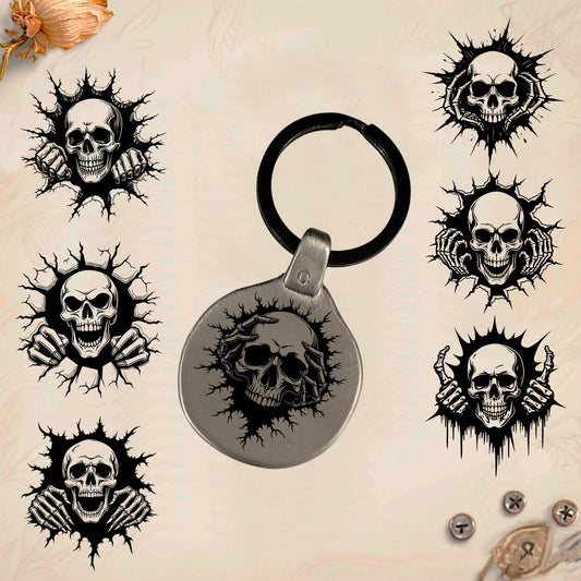 Skull Gothic Keychain SK1 | Vintage Engraved Metal Circular