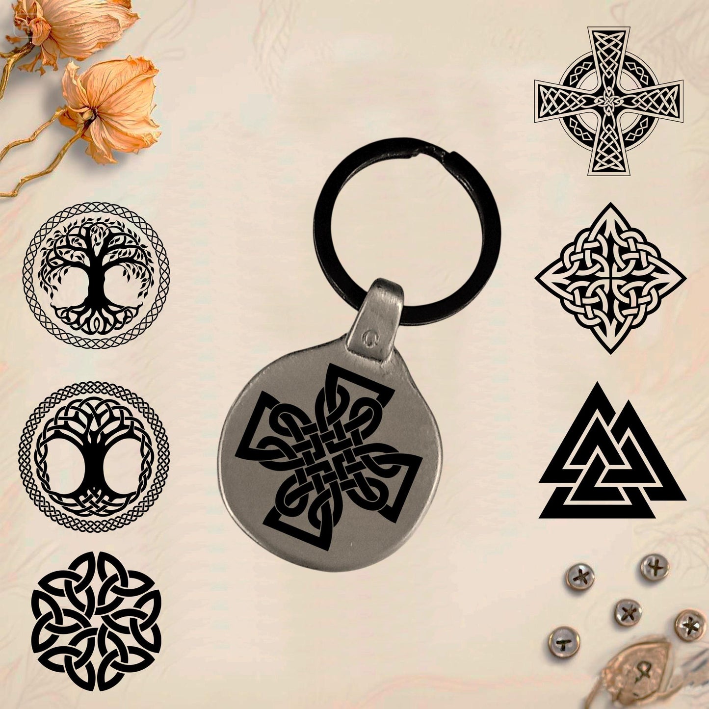 Vintage Celtic Symbol Keychain C11 - Handmade Zinc Amulet