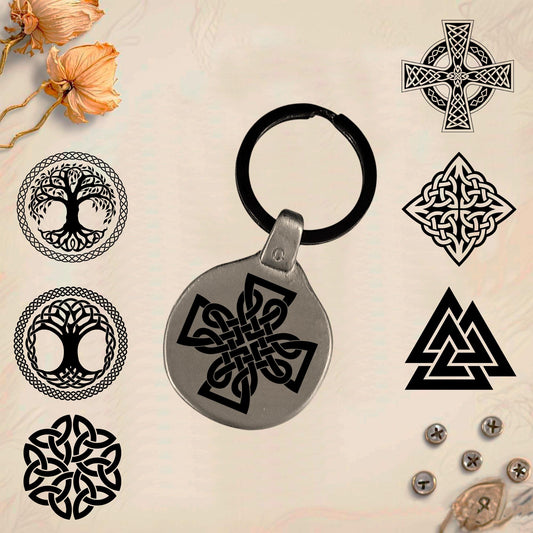 Vintage Celtic Symbol Keychain C11 - Handmade Zinc Amulet