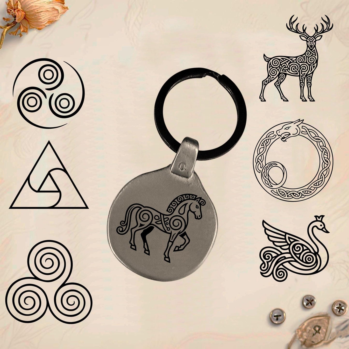 Vintage Celtic Symbol Keychain C31 - Handmade Zinc Amulet