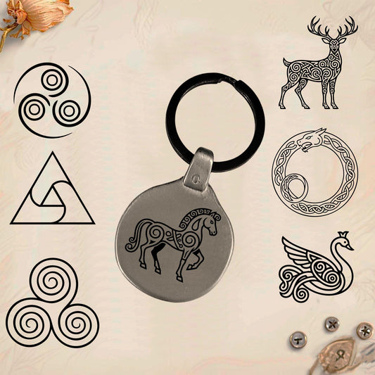 Vintage Celtic Symbol Keychain C31 - Handmade Zinc Amulet