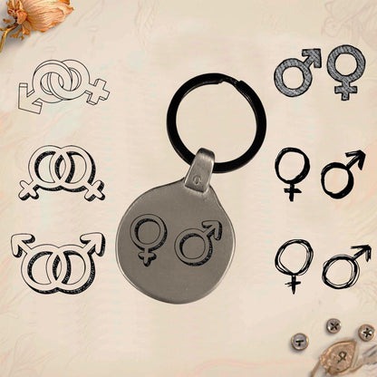 Couples Gender Symbol Keychain SX1 | Vintage Engraved Circular Metal