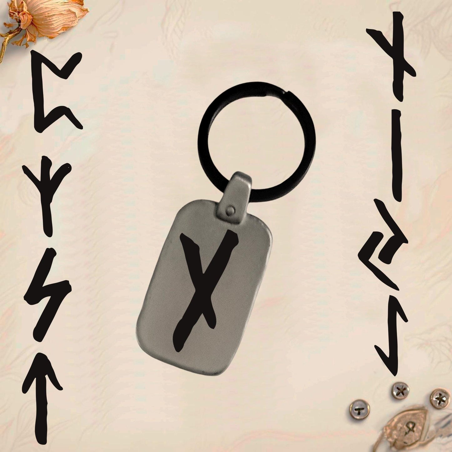 Vintage Celtic Symbol Keychain C25 - Handmade Rectangular Zinc Amulet