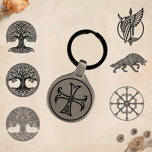 Vintage Celtic Symbol Keychain C22 - Handmade Zinc Amulet