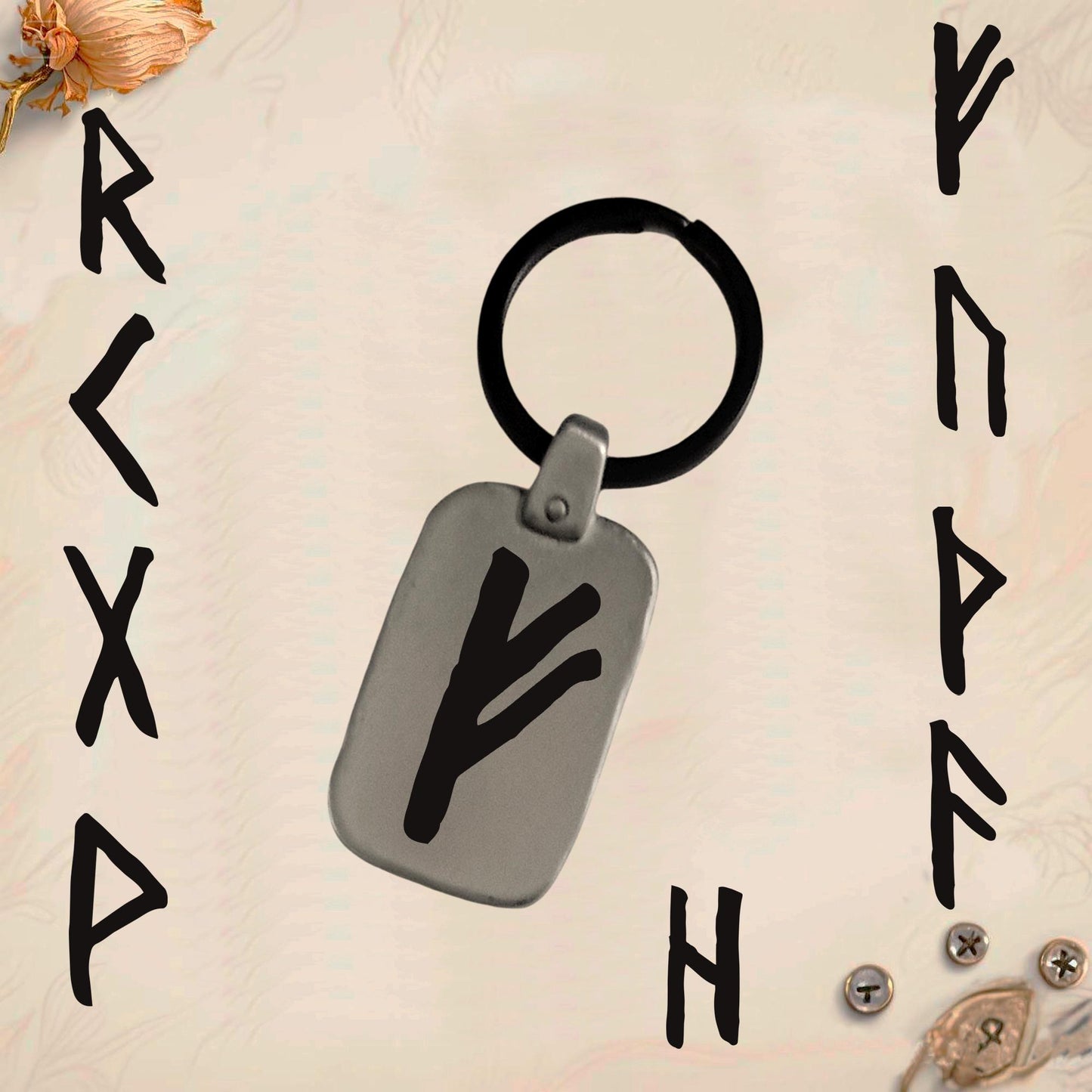 Vintage Celtic Symbol Keychain C24 - Handmade Rectangular Zinc Amulet