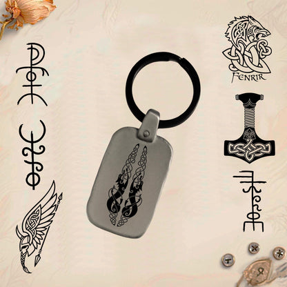 Vintage Celtic Symbol Keychain C23 - Handmade Rectangular Zinc Amulet