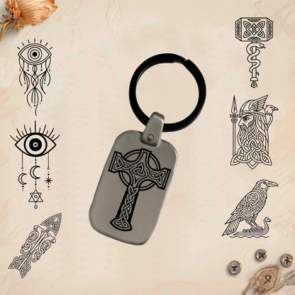 Vintage Celtic Symbol Keychain C32 - Handmade Rectangular Zinc Amulet