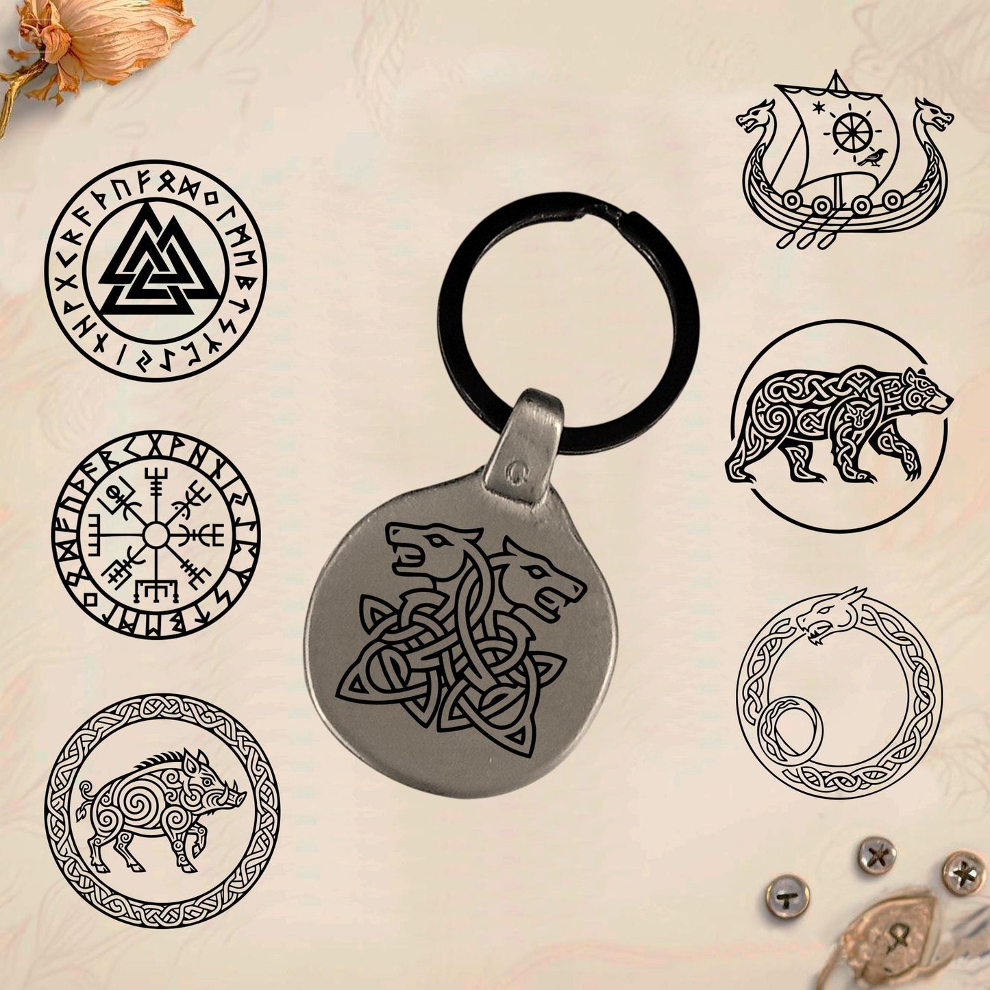 Vintage Celtic Symbol Keychain C29 - Handmade Zinc Amulet
