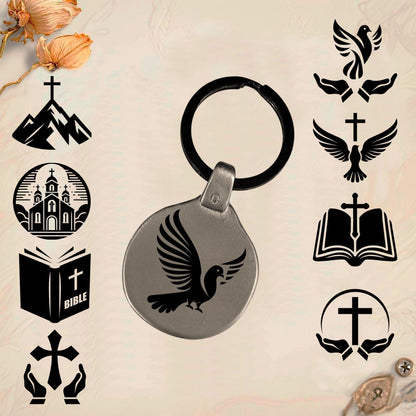 Christian Religion Keychain P01 | Vintage Engraved Circular Metal