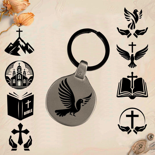 Christian Religion Keychain P01 | Vintage Engraved Circular Metal