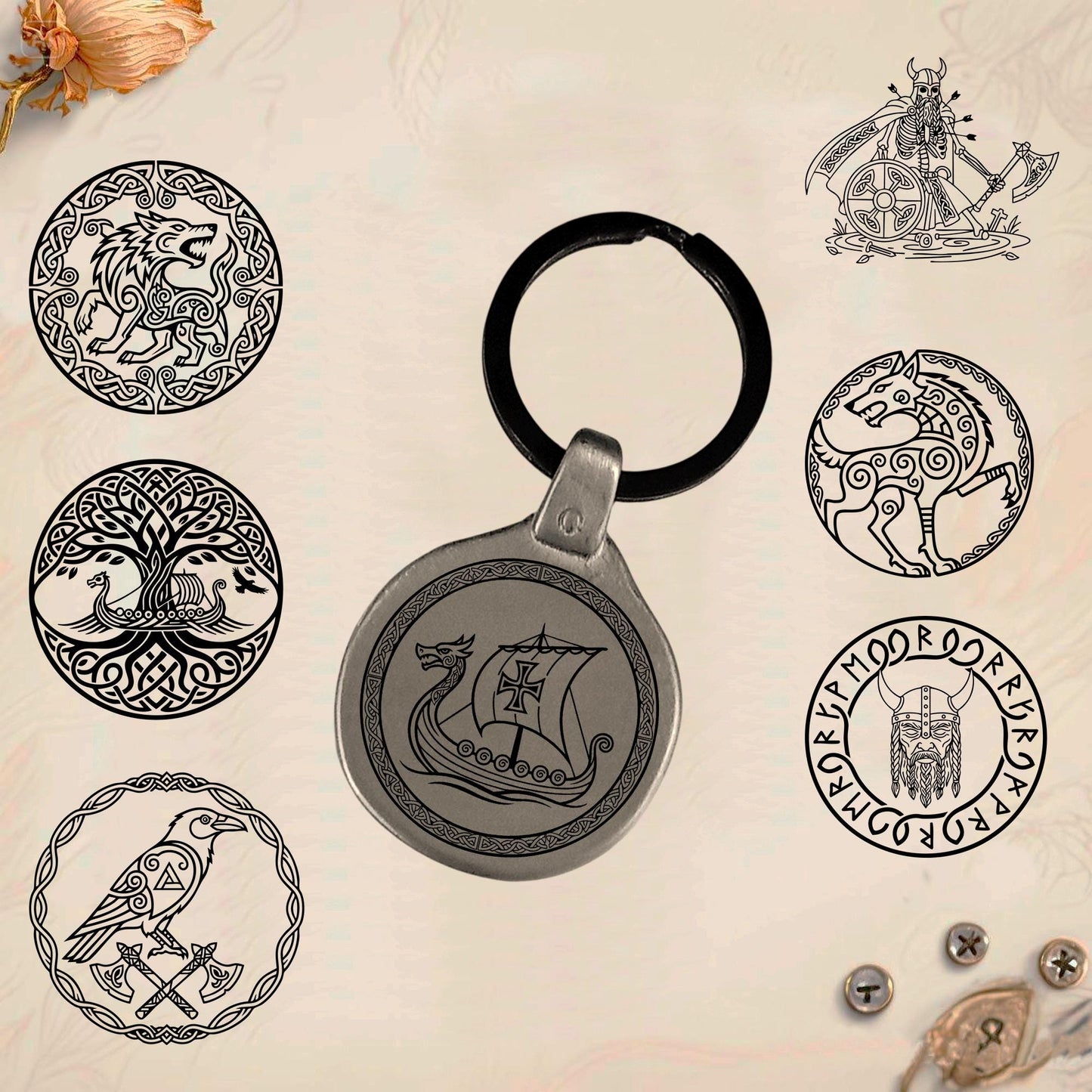Vintage Celtic Symbol Keychain C34 - Handmade Zinc Amulet