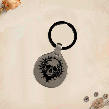 Skull Gothic Keychain SK1 | Vintage Engraved Metal Circular