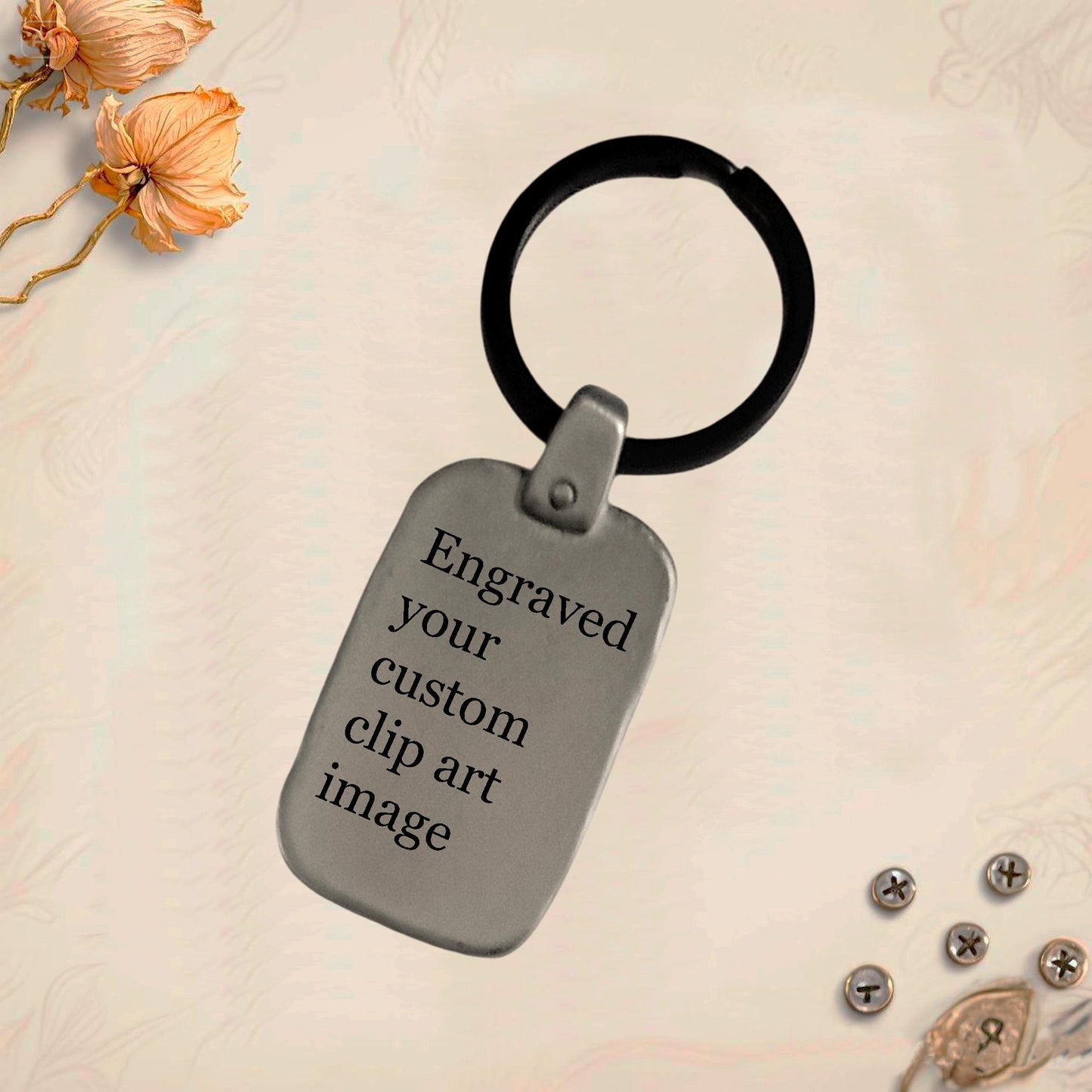 Custom Photo Keychain VK2 | Personalized Vertical Engraved Metal Pendant