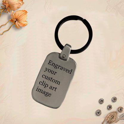 Custom Photo Keychain VK2 | Personalized Vertical Engraved Metal Pendant