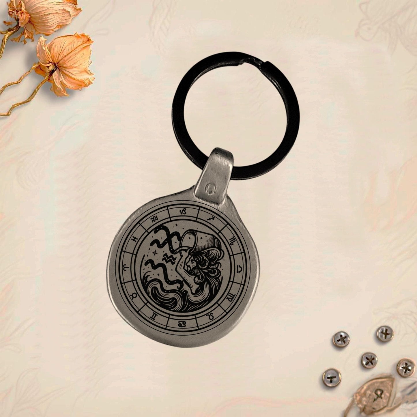 Personalized Aquarius Zodiac Keychain | Engraved Metal