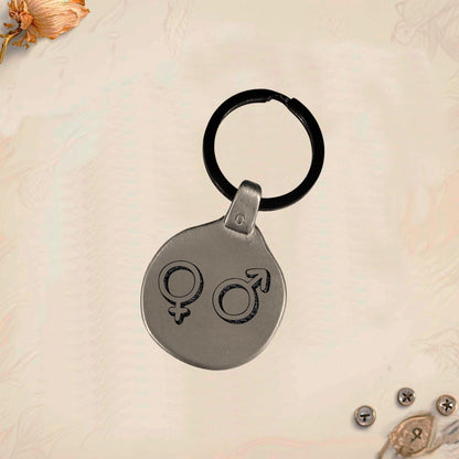 Couples Gender Symbol Keychain SX1 | Vintage Engraved Circular Metal
