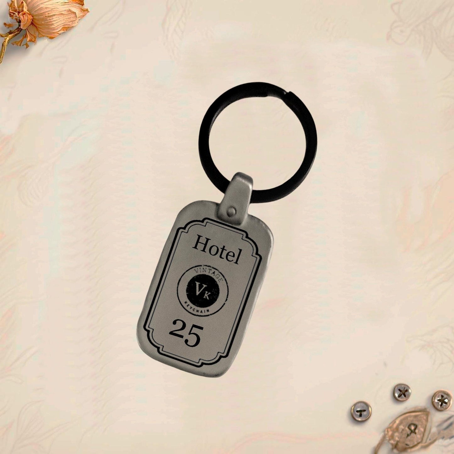 Hotel Room Keychain MR1 | Custom Engraved Logo & Text Zinc Metal