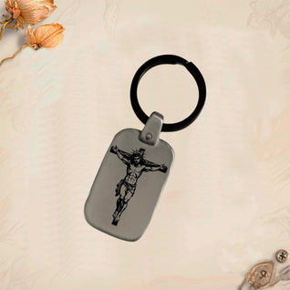 Jesus Symbol Keychain JC2 | Vintage Engraved Rectangular Metal