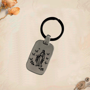 Virgin Mary Keychain MA2 | Vintage Engraved Rectangular Metal
