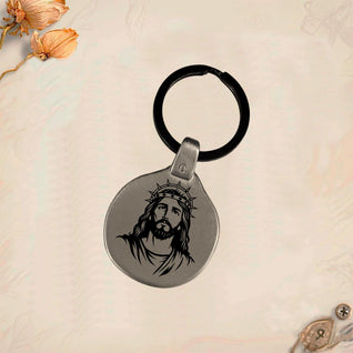Jesus Symbol Keychain JC1 | Vintage Engraved Circular Metal