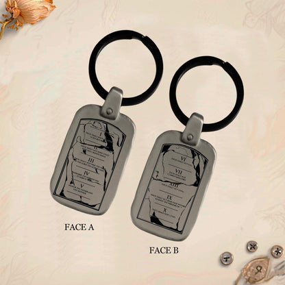 Ten Commandments Keychain | Vintage Engraved Rectangular Metal