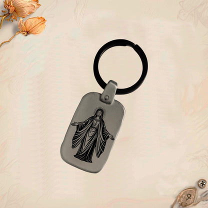 Virgin Mary Keychain MA2 | Vintage Engraved Rectangular Metal