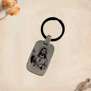 Jesus Symbol Keychain JC2 | Vintage Engraved Rectangular Metal