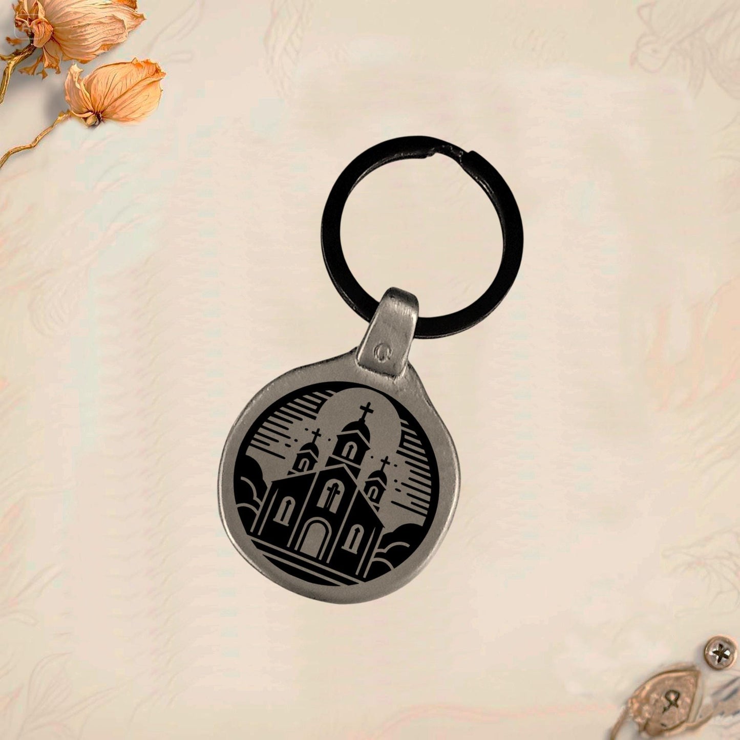 Christian Religion Keychain P01 | Vintage Engraved Circular Metal