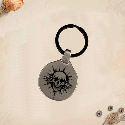 Skull Gothic Keychain SK2 | Vintage Engraved Metal Circular