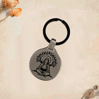 Virgin Mary Keychain MA1 | Vintage Engraved Circular Metal