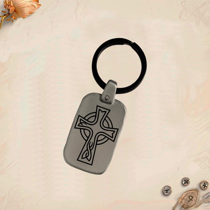 Vintage Celtic Symbol Keychain C28 - Handmade Rectangular Zinc Amulet