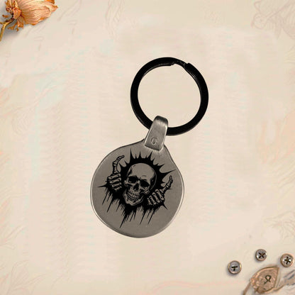 Skull Gothic Keychain SK1 | Vintage Engraved Metal Circular