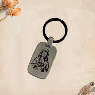 Virgin Mary Keychain MA2 | Vintage Engraved Rectangular Metal