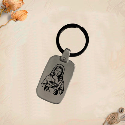 Virgin Mary Keychain MA2 | Vintage Engraved Rectangular Metal