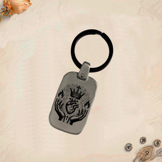Sacred Heart Keychain SC3 | Vintage Engraved Rectangular Metal