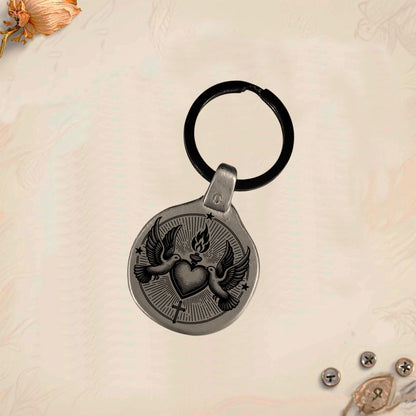 Sacred Heart Keychain SC2 | Vintage Engraved Circular Metal