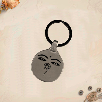 Buddhist Symbol Keychain B01 | Vintage Engraved Circular Metal