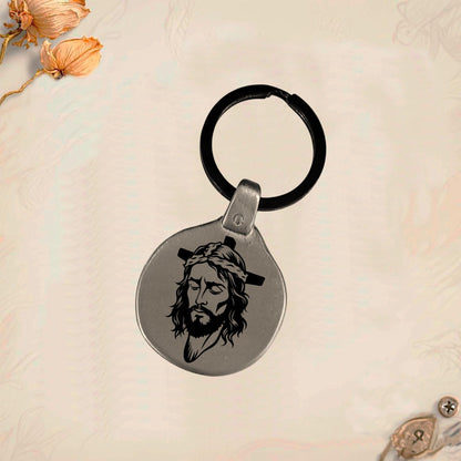 Jesus Symbol Keychain JC1 | Vintage Engraved Circular Metal
