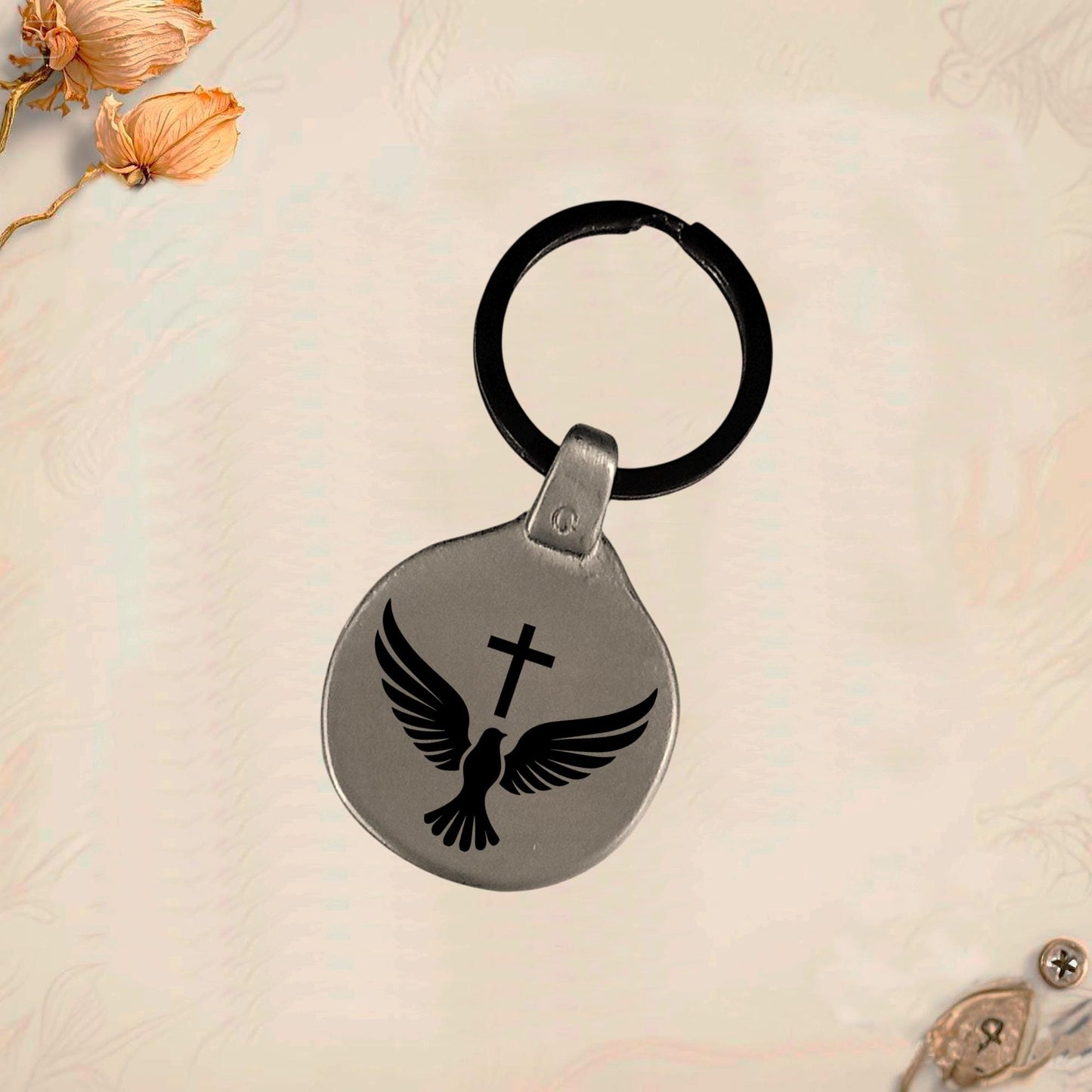 Christian Religion Keychain P01 | Vintage Engraved Circular Metal