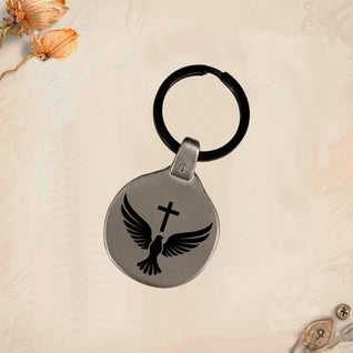 Christian Religion Keychain P01 | Vintage Engraved Circular Metal