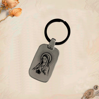Virgin Mary Keychain MA2 | Vintage Engraved Rectangular Metal