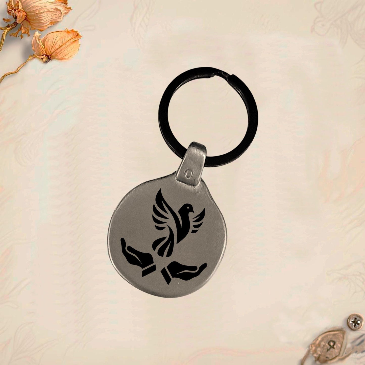 Christian Religion Keychain P01 | Vintage Engraved Circular Metal
