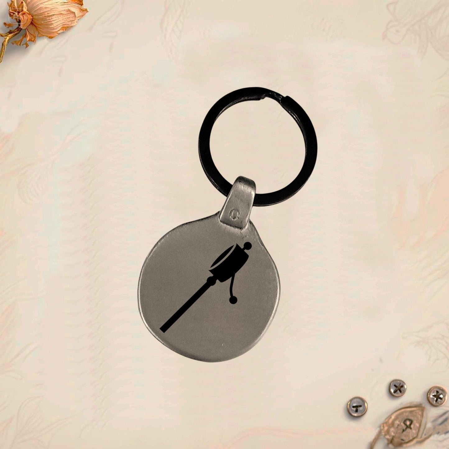 Buddhist Symbol Keychain B01 | Vintage Engraved Circular Metal