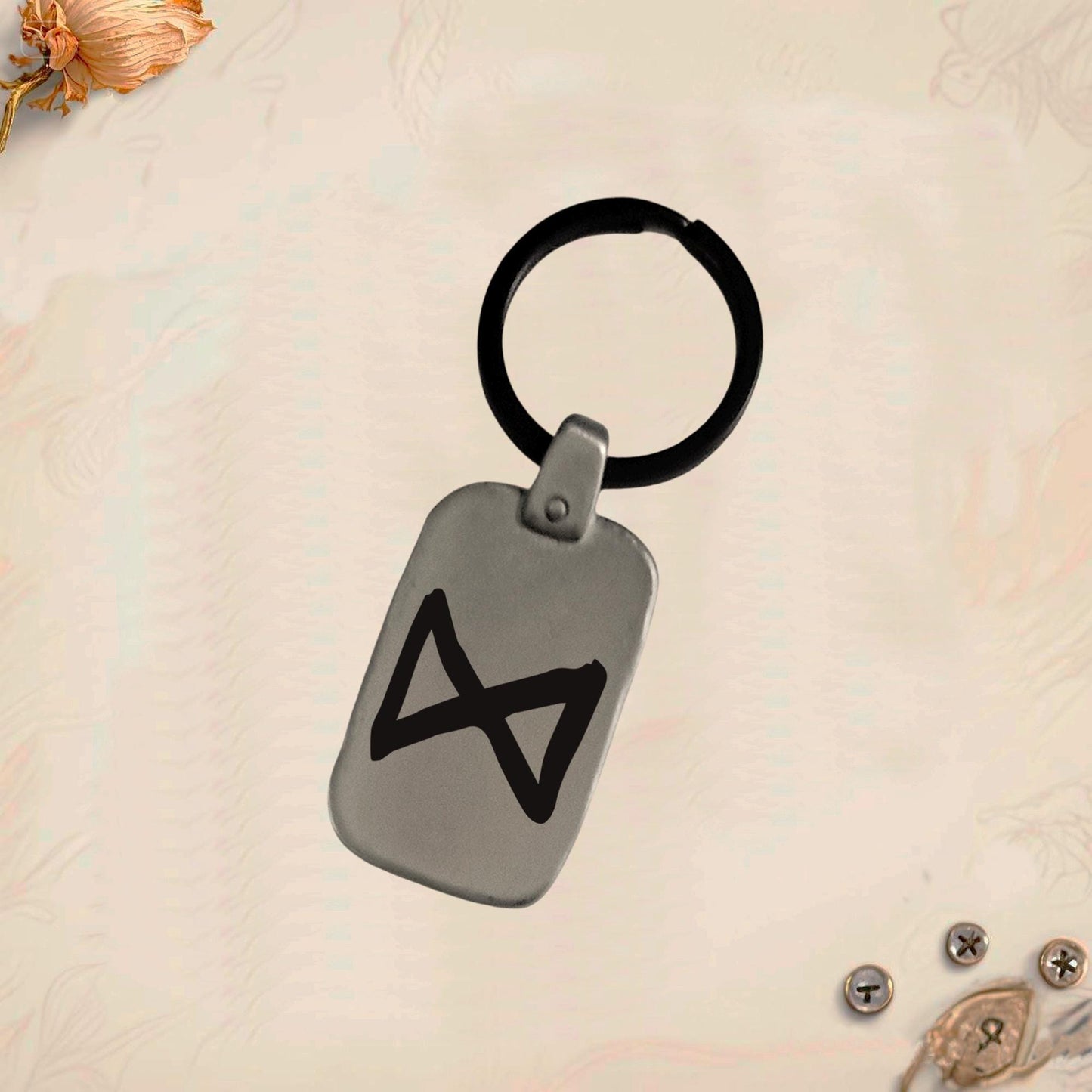 Vintage Celtic Symbol Keychain C26 - Handmade Rectangular Zinc Amulet