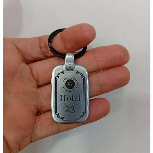Hotel Room Keychain MR1 | Custom Engraved Logo & Text Zinc Metal