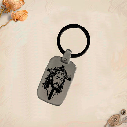 Jesus Symbol Keychain JC2 | Vintage Engraved Rectangular Metal