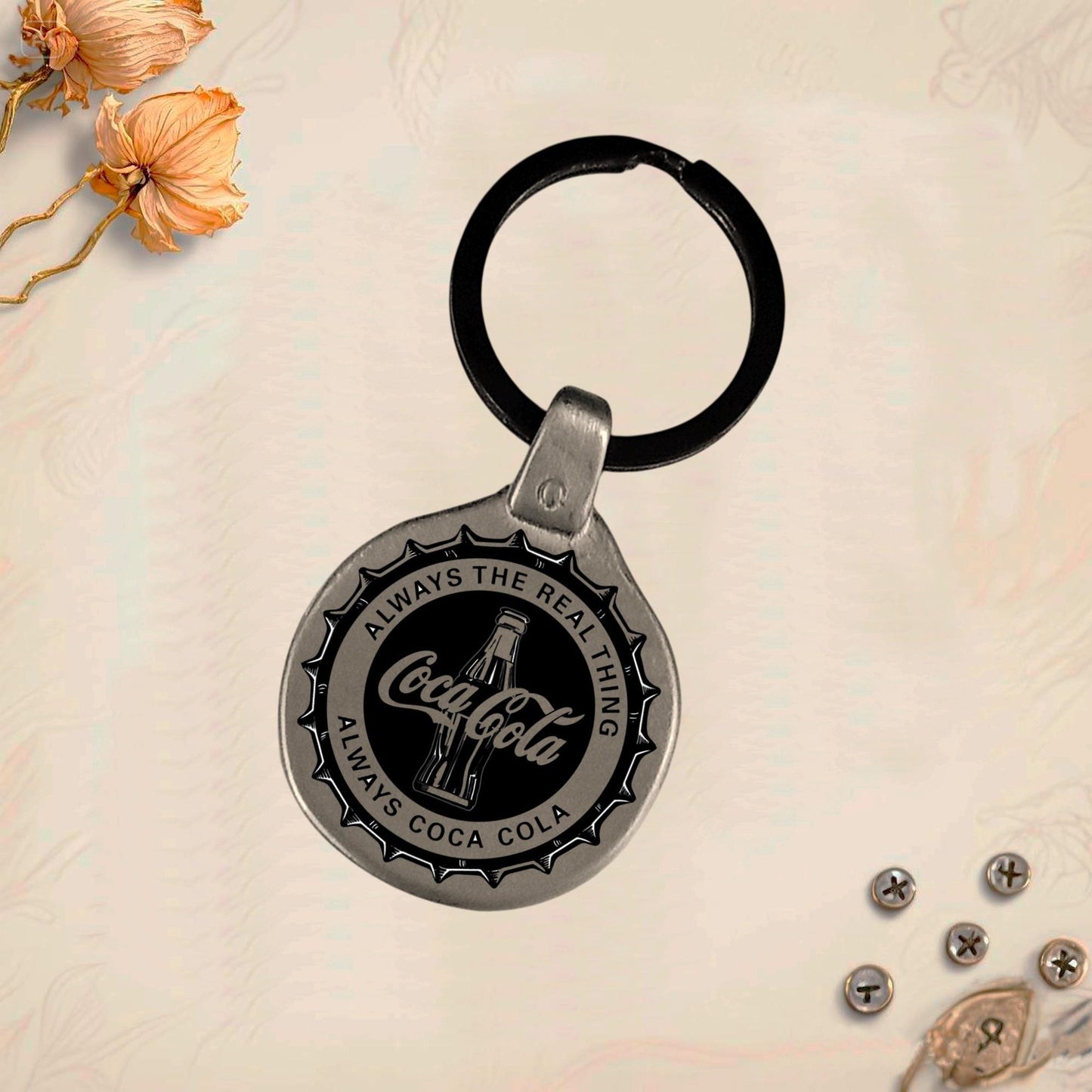 Vintage Coca Cola Cap Keychain A | Engraved Metal Retro Collectible