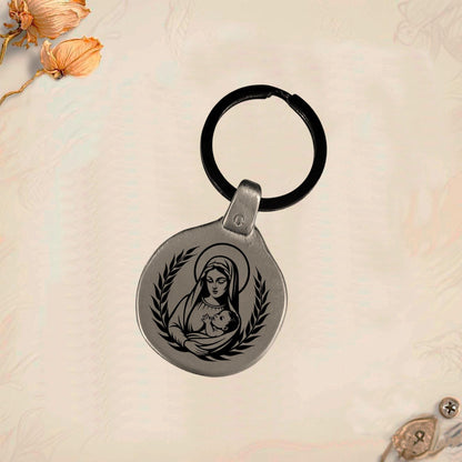 Virgin Mary Keychain MA1 | Vintage Engraved Circular Metal
