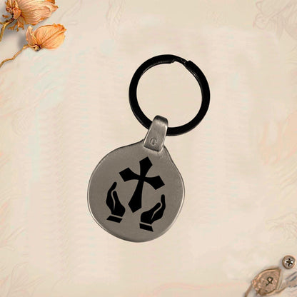 Christian Religion Keychain P01 | Vintage Engraved Circular Metal